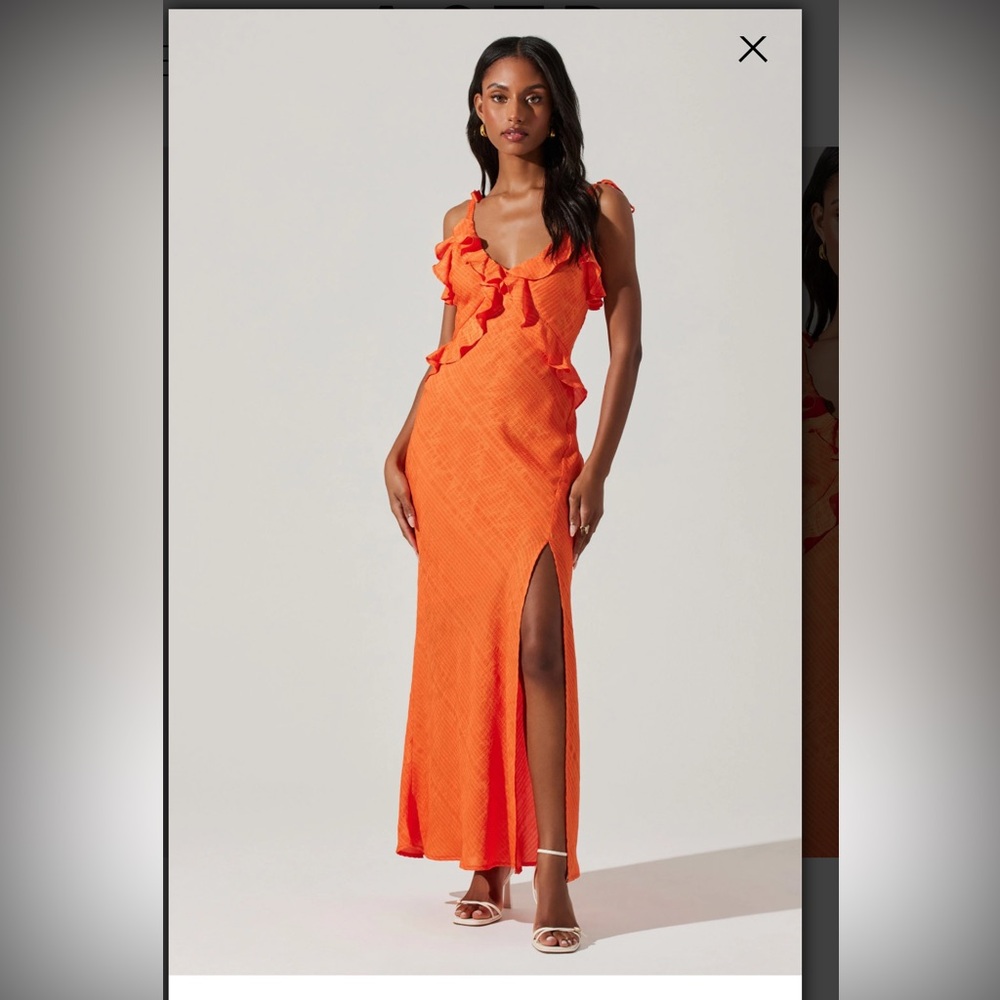 ASTR the Label Sorbae Ruffle Maxi Dress, XS, Orange